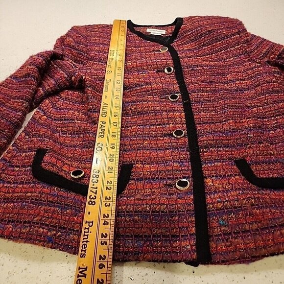 Vintage 80's Multi-color Boucle Cardigan Sweater Jacket by Haberdashery Size 14 - Picture 5 of 7